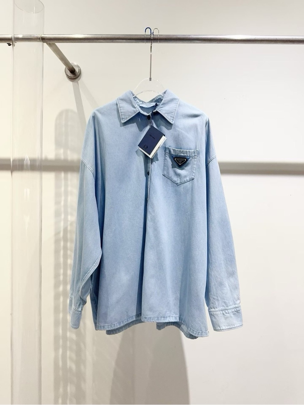 Prada Light Blue Denim Shirt with Chest Pocket